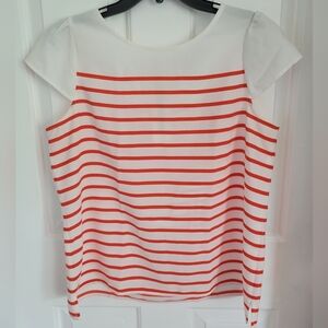 Ann Taylor Loft Women's Red White Stripe Short Sleeve Blouse Size XLP